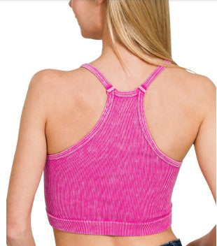 Zenana Washed Ribbed Seamless Cropped Cami Top (Brami) - Anna