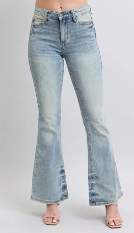 Judy Blue - Kiley Mid Rise Tinted Pin Tack Detail Flare Denim Jeans