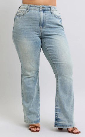 Judy Blue - Kiley Mid Rise Tinted Pin Tack Detail Flare Denim Jeans