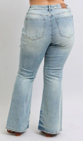 Judy Blue - Kiley Mid Rise Tinted Pin Tack Detail Flare Denim Jeans