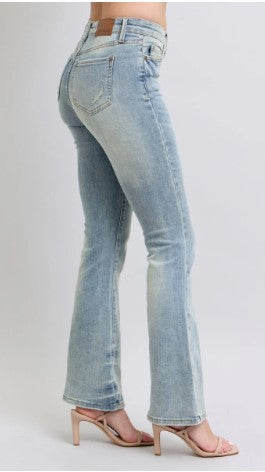Judy Blue - Kiley Mid Rise Tinted Pin Tack Detail Flare Denim Jeans
