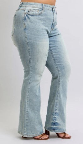 Judy Blue - Kiley Mid Rise Tinted Pin Tack Detail Flare Denim Jeans