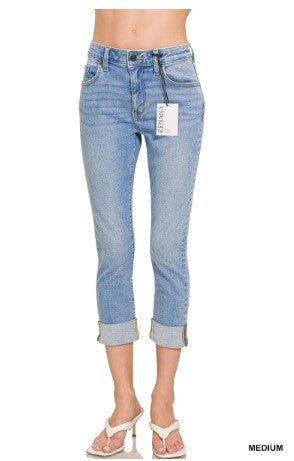 Zenana Cuffed Skinny Cropped Denim Pants