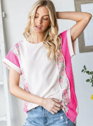 Heimish Short Sleeve Solid and Floral Top