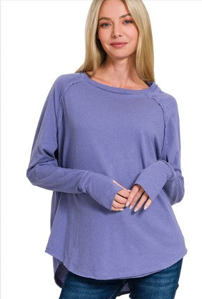 Zenana Cotton Raglan Sleeve Thumbhole Top
