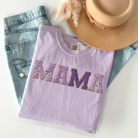 Mama Leopard Faux Embroidery (Purple) - Graphic