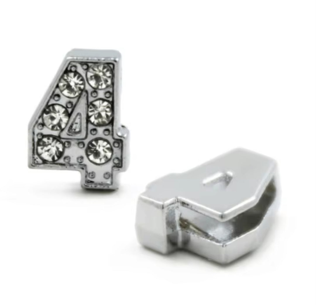 Slide Charm Bar - Crystal Number Slide Charms (Silver)