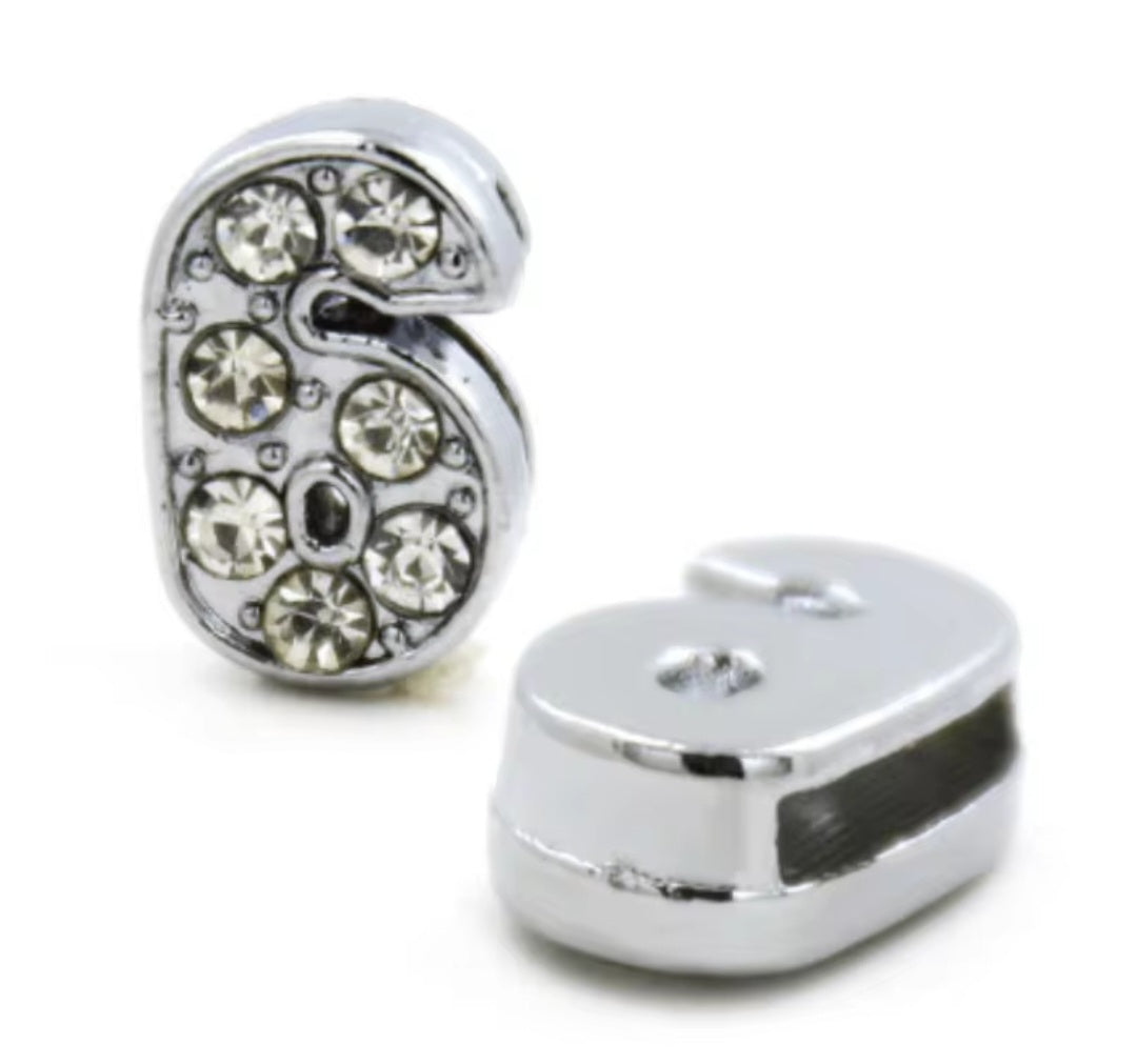 Slide Charm Bar - Crystal Number Slide Charms (Silver)