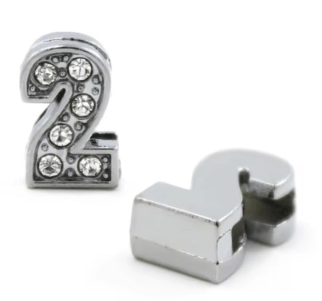 Slide Charm Bar - Crystal Number Slide Charms (Silver)
