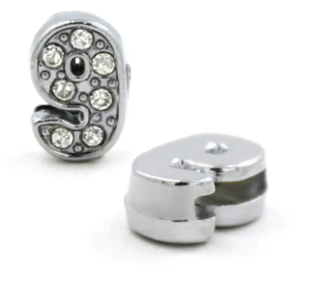 Slide Charm Bar - Crystal Number Slide Charms (Silver)