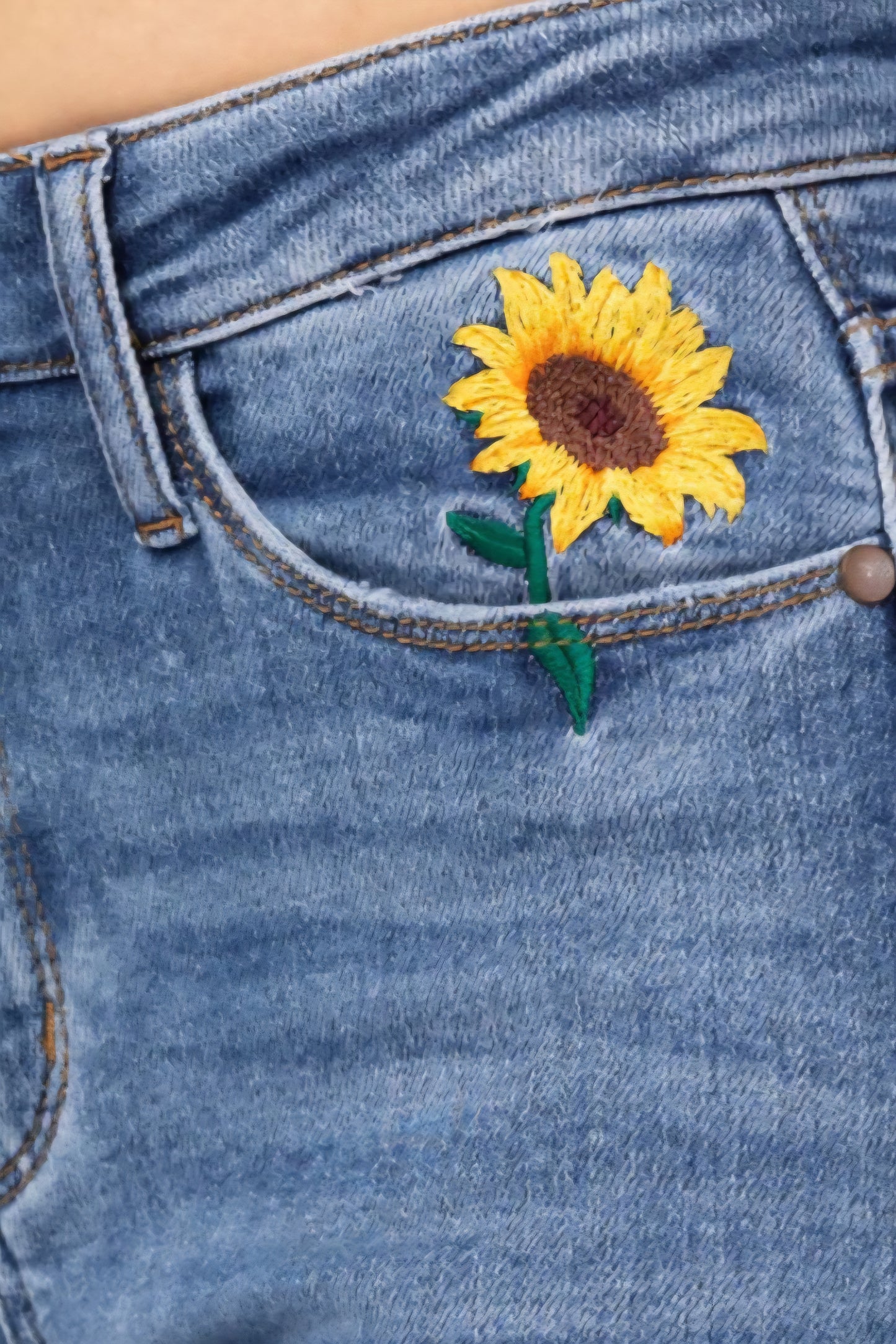 Judy Blue Sally Sunflower Embroidered Girlfriend Jeans