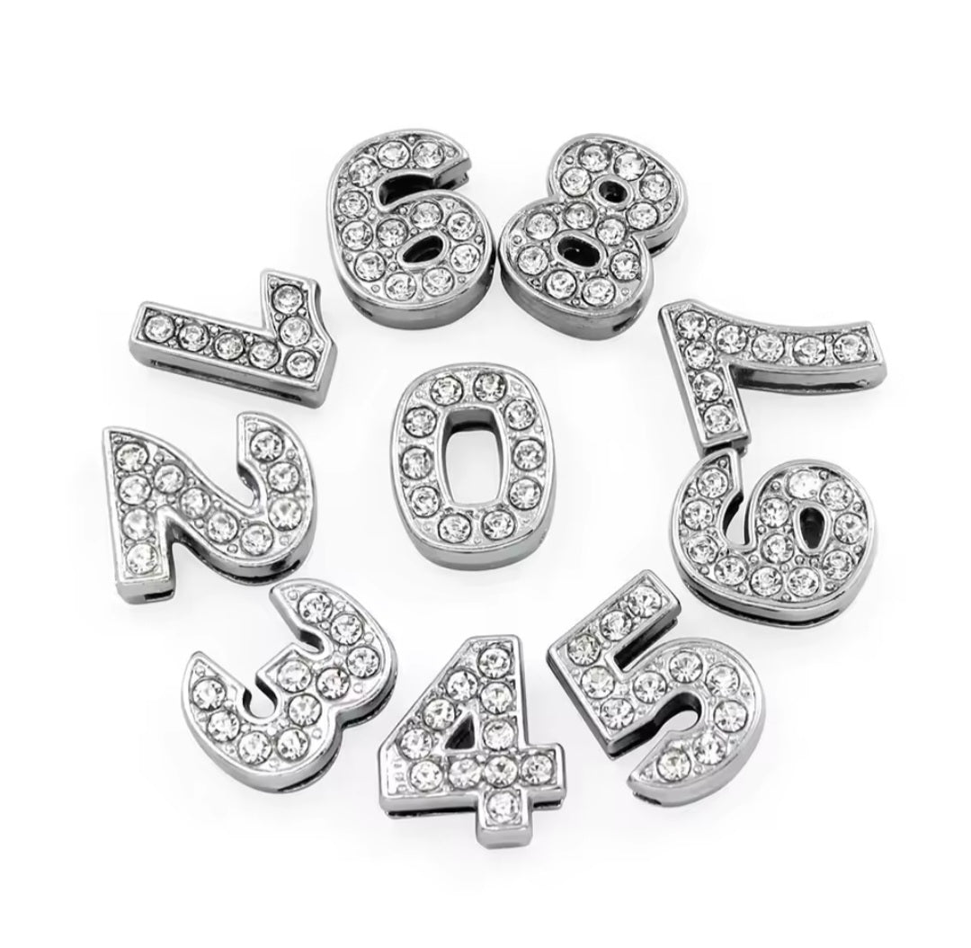 Slide Charm Bar - Crystal Number Slide Charms (Silver)