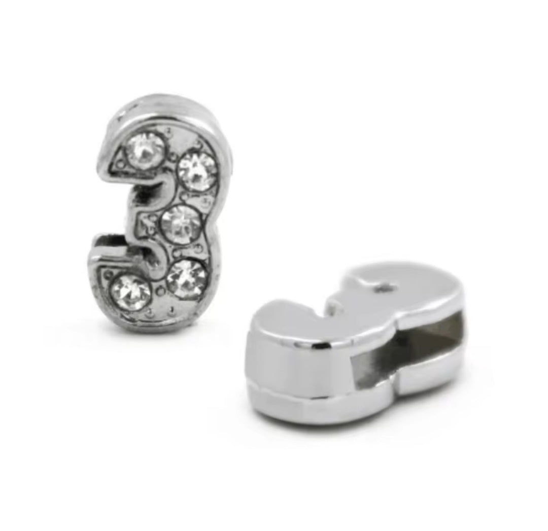 Slide Charm Bar - Crystal Number Slide Charms (Silver)