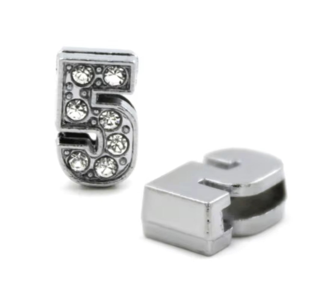 Slide Charm Bar - Crystal Number Slide Charms (Silver)
