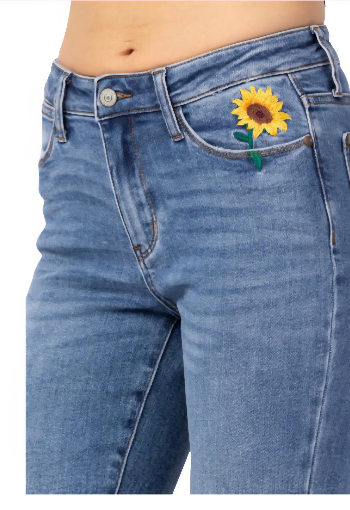 Judy Blue Sally Sunflower Embroidered Girlfriend Jeans