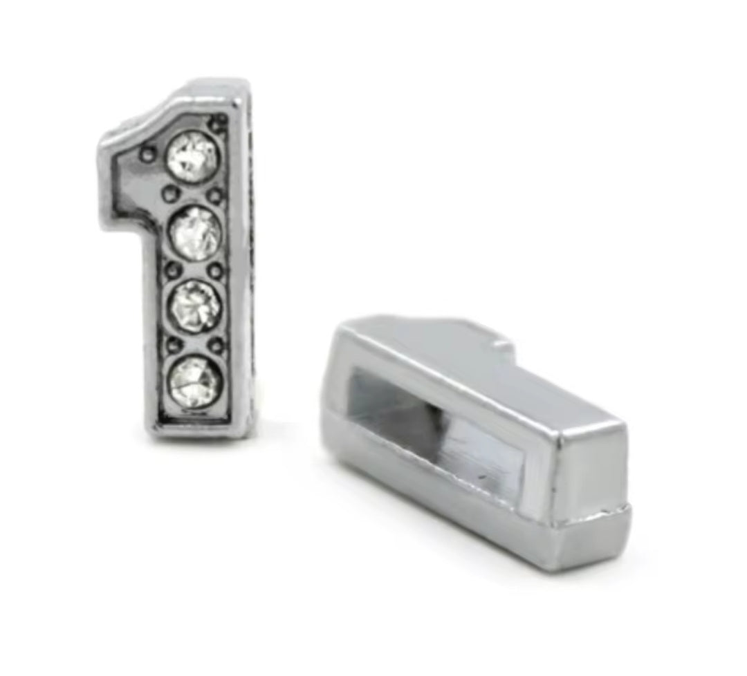 Slide Charm Bar - Crystal Number Slide Charms (Silver)