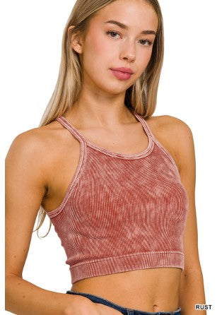 Zenana Washed Ribbed Seamless Cropped Cami Top (Brami) - Anna