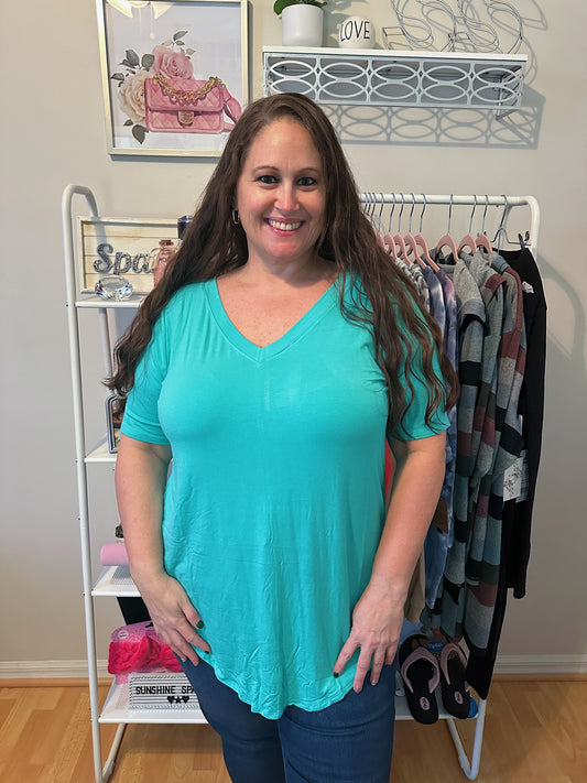 Women's Short Sleeve V-Neck Hi-Low Luxe Rayon T-Shirt (Plus)